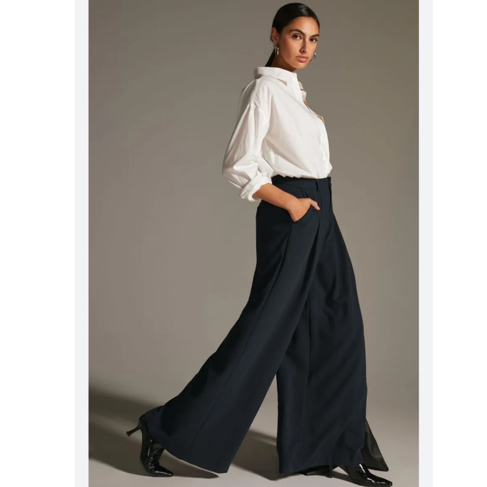 Anthropologie Maeve The Avery Pleated, Pickets Wide-Leg Trousers Pants size 8